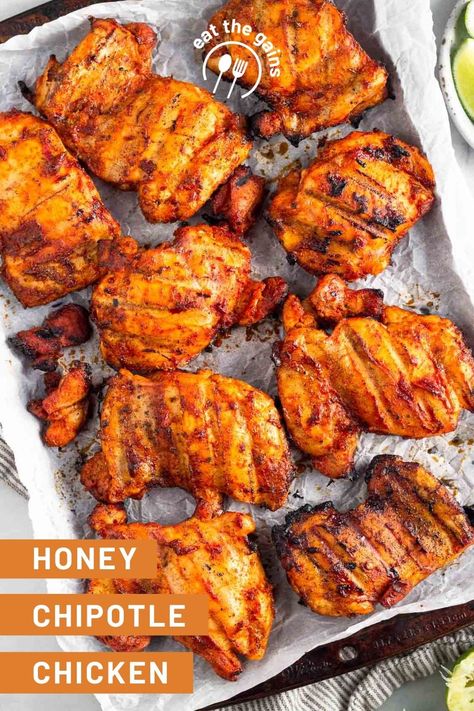 This honey chipotle chicken marinade combines chipotle peppers in adobo, olive oil, honey, lime, and spices for the perfect sweet and spicy flavor. It's super versatile, easy to make, and great for meal prep! Spicy Chicken Thigh Marinade, Honey Chipotle Chicken Fajitas, Honey Chipotle Chicken Marinade, Chipotle Chicken Oven, Chipotle In Adobo Chicken, Chipotle Pepper Chicken Marinade, Chipotle Marinade For Chicken, Chipotle Pepper Chicken, Chipotle Adobo Recipes