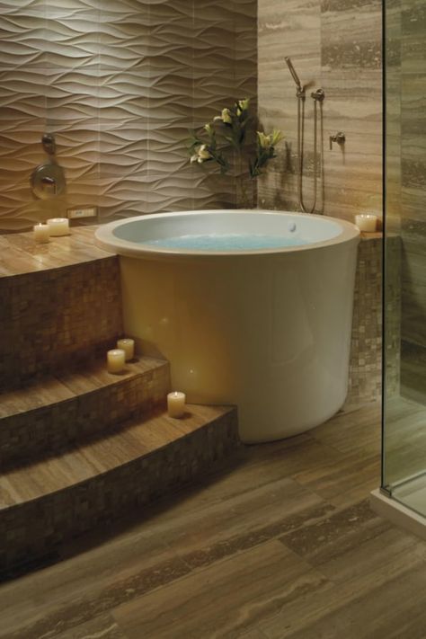 What is the purpose of a Japanese soaking tub? Japanese Soaking Tub Shower Combo, Soaking Tub Shower Combo, Japanese Bathroom Design, Japanese Bathtub, Japanese Style Bathroom, Japanese Bathroom, Japanese Soaking Tubs, Small Tub, Bad Inspiration