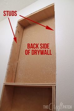 Diy In Wall Storage, In Wall Storage Between Studs Closet, Between Studs Shelves Closet, Shelf In Studs, Recessed Pantry Between Studs, Bathroom Without Drawers Storage, In Between Studs Storage, How To Build Shelves Between Studs, Diy In Wall Shelves Between Studs