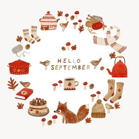 Hello September Illustration, Nettle And Twig, Hello Autumn Illustration, September Drawings, September Doodles, September Illustration, Baking Apple Pie, Autumn Illustrations, September Ideas