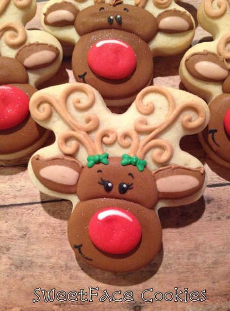 Reindeer Christmas Cookies, Reindeer Sugar Cookies, Decorated Reindeer Cookies, Reindeer Cutout Cookies, Reindeer Sugar Cookies Decorated, Reindeer Cookies Decorated Royal Icing, Reindeer Royal Icing Cookies, Rudolph Sugar Cookies, Reindeer Cookies Decorated