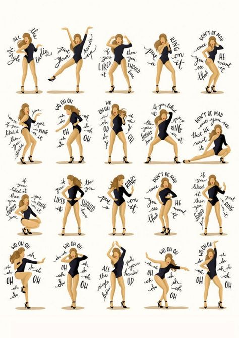 Single Ladies Dance, Typography Lyrics, Illustration Funny, Pop Art Wall, Dance Tutorial, Single Ladies, Funny Posters, Queen B, Put A Ring On It