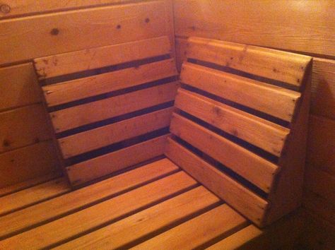 Sauna backrests: We all deserve this level of support and relaxation while on the sauna bench | Saunatimes Cabin Sauna, Garden Pool Design, Antique Dining Rooms, Sauna Ideas, Luxury Pools Indoor, Building A Sauna, Bench Area, Sauna Benefits, Sauna Diy