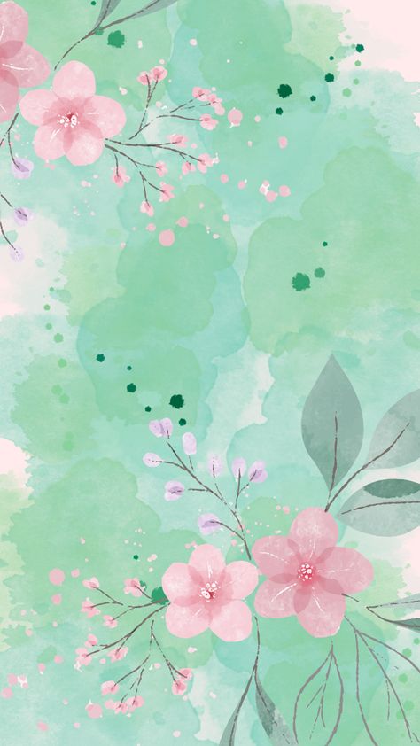 Green and Pink Watercolor Flower Phone Wallpaper - Mhek Creatives's Ko-fi Shop - Ko-fi ❤️ Where creators get support from fans through donations, memberships, shop sales and more! The original 'Buy Me a Coffee' Page. Pink Blue And Green Wallpaper, Mint Phone Wallpaper, Pink And Green Phone Wallpaper, Watercolor Flowers Background Wallpapers, Green Floral Phone Wallpaper, Mint Color Wallpaper, Grandma Background, Green Wallpaper Backgrounds, Green Flowers Wallpaper