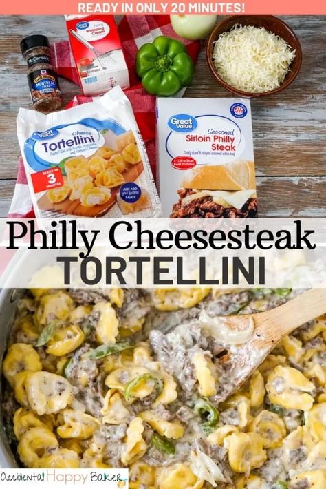 Philly Cheesesteak Tortellini Starter Meals Dinners, Family Fall Dinners, Quick Cheap Easy Dinners, Ground Beef And Cheese Tortellini Recipes, Meals To Cook At The Beach, Dinner Ideas Fast Easy Meals, Rainy Day Dinner Ideas Fall, Week Prep Meals, Cheap Tortellini Recipes