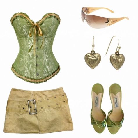 Green Corset Top Outfit, Green Corset Top, Corset Top Outfit, Dress Polyvore, Clothing Pattern Design, 00s Style, Green Corset, Inspo Pics, Everyday Fashion Outfits