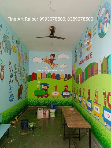 Fine Art Raipur Contact Number Wall Art Artist 9993078500, 8359078500. Play School Cartoon Painting School Wall Decoration Painting, Kindergarten Mural Painting, Play School Wall Decor Ideas, Numbers Wall Decor Classroom, Play School Wall Painting Ideas, Class Wall Painting Ideas, Kindergarten Classroom Wall Painting, School Wall Art Ideas Paint, School Painting Wall Classroom