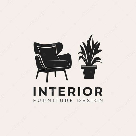 Premium Vector | Minimalist living room interior with chair, indoor plant and home light logo design. room with outline armchair, home decor vector design. furniture design logotype Interior Design Firm Names Ideas, Furniture Logo Design Ideas, Plants Branding, Interior Design Logo Ideas, Light Logo Design, Interior Decor Logo, Interior Logo Design, Home Decor Logo, Font Idea