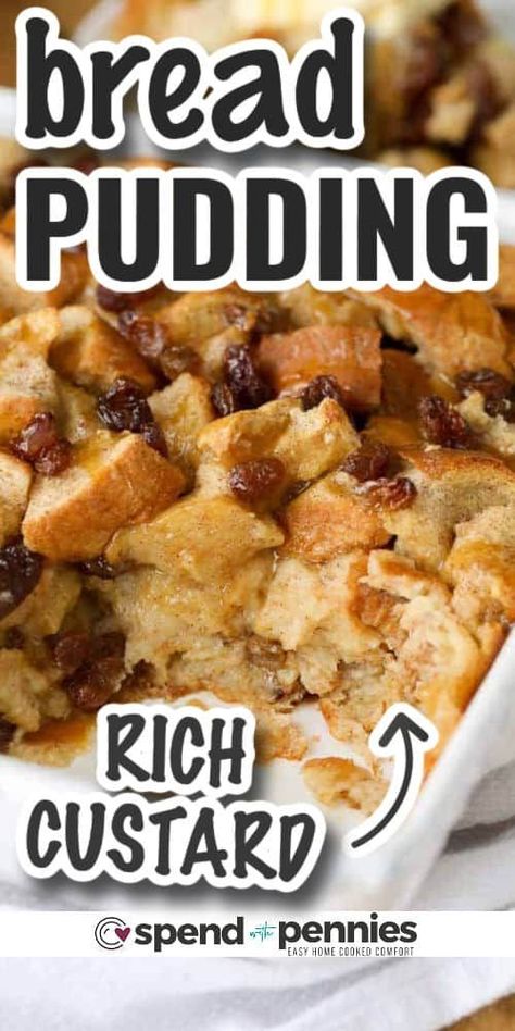 Recreate the taste of Grandma's classic bread pudding with this amazing recipe! It's the ultimate base for creating your own variations with ingredients like pumpkin butter, apple spice, caramel, or chocolate sauce. You can even whip up a delectable banana bread version. This simple recipe is bound to become a family favorite. #breadpudding #breadpuddingrecipe #dessert #spendwithpennies Bread Pudding With Toffee Sauce, Grandmas Old Fashioned Bread Pudding With Vanilla Sauce Recipe, Banana Bread Pudding Cake, Bread Pudding With Maple Syrup, Single Serving Bread Pudding, Creamy Bread Pudding Recipe, Bread Pudding Without Raisins, Double Apple Bread Pudding, Best Bread For Bread Pudding