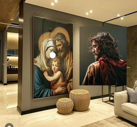 Altar Wall Design, Christian Interior Design, Wall Altar Ideas Catholic, Catholic Home Altar Ideas Living Rooms, Home Altar Catholic, Altar Design, Church Interior Design, Faith And Hope, Catholic Decor