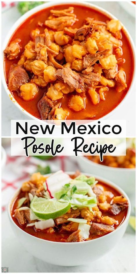 Pulled Pork Posole, Posole Recipe Pork Mexican, Red Chile Posole, Best Posole Recipe, Posole In Crockpot, Mexican Pork Soup Recipes, Pork Hominy Stew Mexican Posole, Chile Soup Recipes, New Mexico Recipes Santa Fe