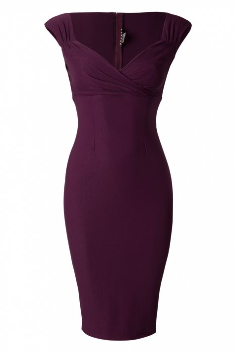 Pinup Couture - 50s Erin wiggle dress Plum Maria Canals Barrera, Plum Bridesmaid Dresses, Gala Outfit, Plum Dress, Simply Dresses, Pinup Couture, Couture Mode, Rock Chic, Dress Bridesmaid