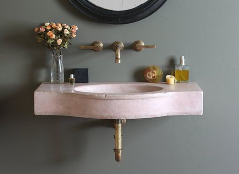 Powder Room Pedestal Sink, Gray Grout, Antique Brass Faucet, Brass Faucets, Powder Room Sink, Tile Renovation, French Country Bathroom, Grey Grout, Lag Bolts