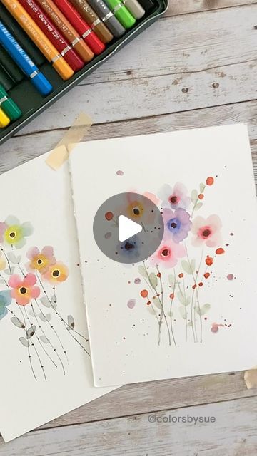 Watercolour Pencil Art Easy, Doodle Watercolor Flowers, Abstract Flower Painting Watercolour, Beginner Watercolor Flowers, Watercolor Pencil Art Tutorials, Watercolor Pencil Flowers, Cute Watercolor Cards, Watercolor Doodles Flowers, Watercolor Pencil Art Ideas