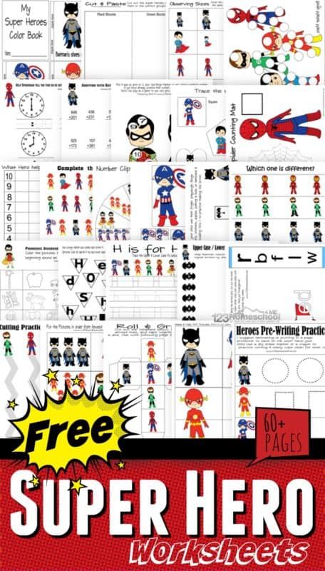 FREE Super Hero Worksheets - over 60 pages for preschool, kindergarten, toddler, and first grade kids to teach a variety of math and literacy skills #preschool #kindergarten #firstgrade Superhero Letters Printable Free, Super Hero Worksheets, Superhero Worksheets, Superhero Preschool, Superhero Math, Super Hero Activities, Superhero Printables, 123 Homeschool 4 Me, Superhero Classroom Theme