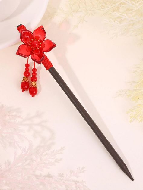 EMERY ROSE Flower Decor Hair Pin | SHEIN USA Wood Hair Pin, Vintage Indian Jewelry, Chinese Accessories, Hair Accessories Pins, Chinese Hair Accessories, Beautiful Braided Hair, Chinese Hairstyle, Japanese Hairstyle, Anime Accessories