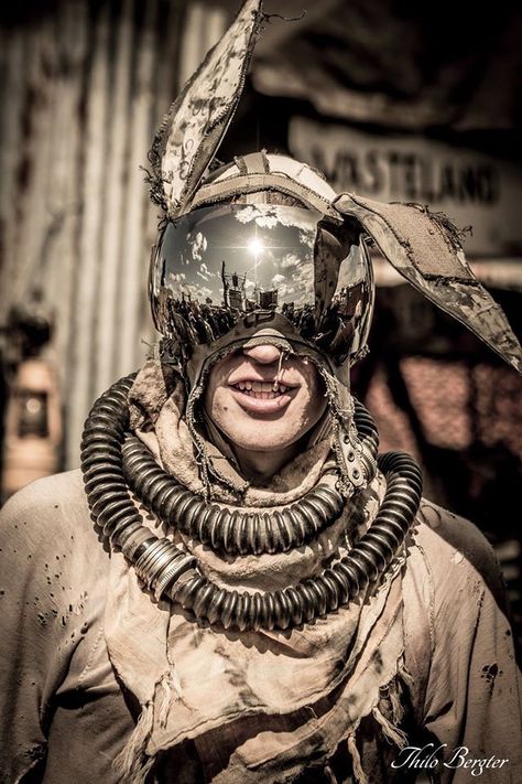 mens burning man fashion wasteland weekend inspiration mens festival style Futuristic Post Apocalyptic, Avant Apocalypse, Unrealistic Outfits, Space Rabbit, Fashion Followers, Avant Garde Outfit, Apocalypse Fashion, Dystopia Rising, Wasteland Warrior