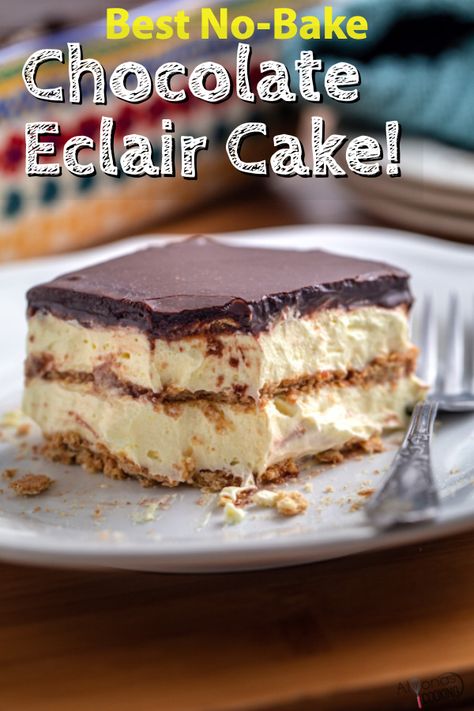 Graham Cracker Eclair Cake, Graham Cracker Eclair Dessert, Chocolate Eclair Cake With Homemade Frosting, Graham Cracker Vanilla Pudding Dessert, Pudding Graham Cracker Dessert, No Bake Eclair Dessert, No Bake Pudding Desserts, Dessert With Vanilla Pudding, Eclair Cake No Bake