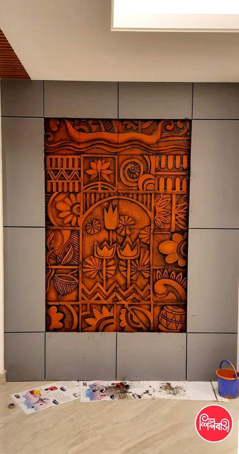 Ceramic Mural Art Ideas, Terracotta Wall Mural, Terakota Art, Teracotta Painting, Teracotta Ideas, Terracotta Mural, How To Start Painting, Mural Art Design, Terracotta Wall Art