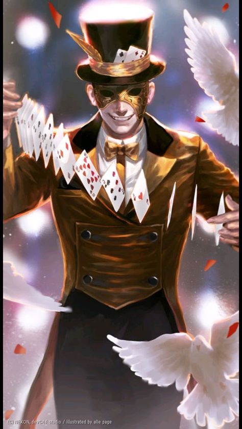 Male Magician Art, The Magician Aesthetic, Magician Character Art, Stage Magician Character Design, Magician Outfit Men, Creepy Magician, Magician Concept Art, Card Magician Character Design, Illusionist Magician Aesthetic