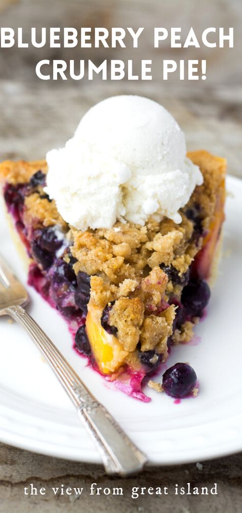 Blueberry Peach Pie, Peach Blueberry Pie, Easy Blueberry Desserts, Peach Crumble Pie, Blueberry Crumble Pie, Fruit Pie Recipe, Peach Pie Recipes, Crumble Pie, Dessert Pie