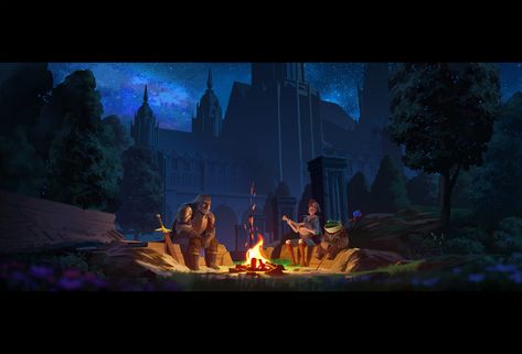 Fire Pit and Music!, Kevin Gnutzmans on ArtStation at https://www.artstation.com/artwork/Krr9oo Night Environment Concept Art, Fire Pit At Night, Scene Inspiration, Stylized Art, Dnd Campaign, Fire Pit Designs, Environment Art, Game Illustration, Alien Concept Art