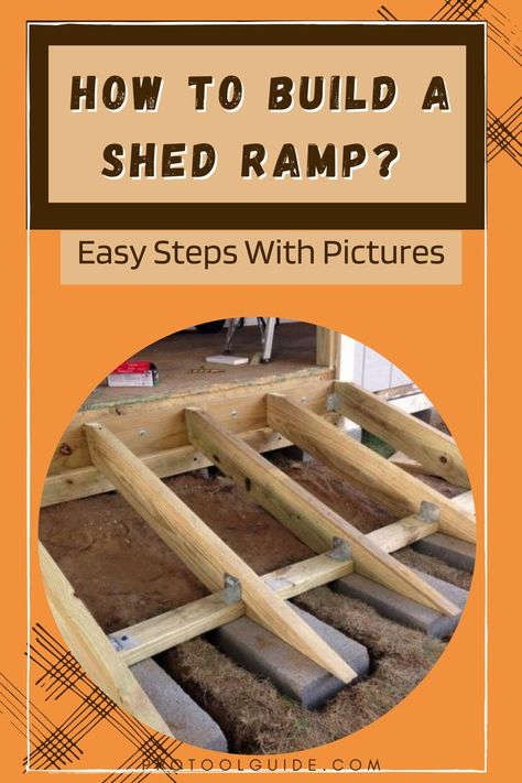 How to build a shed ramp? #protoolguide Shed Ramp Diy, How To Make A Ramp For A Shed, Building Ramp For Shed, Shed Ramps For Mower, How To Build A Shed Ramp, How To Build A Ramp For A Shed, Shed Ramp Diy How To Build, Diy Shed Ramp, Shed Ramp Ideas