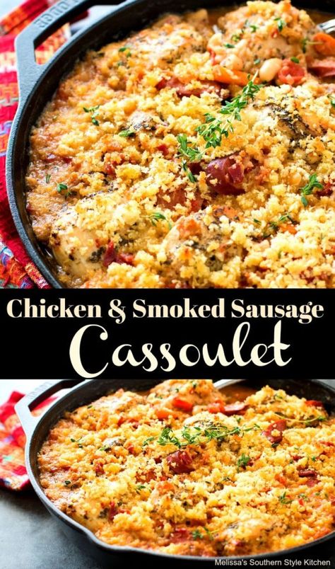 Chicken And Smoked Sausage, Crockpot Chicken And Dressing, Smoked Sausage Casserole, Sausage Cassoulet, Smoked Sausages, Smoked Sausage Recipes, Recipe Using Chicken, Sausage Bake, Healthy Eating Breakfast