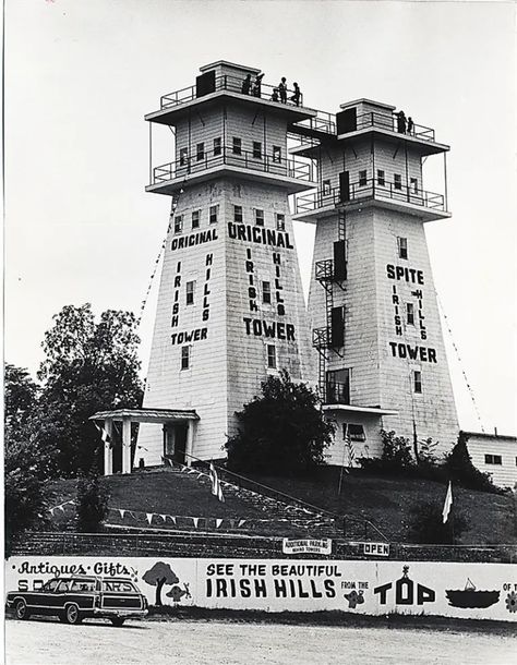 The Irish Hills Towers - Lost In Michigan Jackson Michigan, Detroit History, Michigan History, Michigan Girl, Flint Michigan, Vintage Michigan, Michigan Travel, State Of Michigan, Pure Michigan