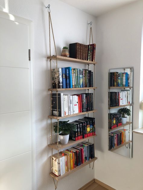 Side Wall Bookshelf, Wall Bookshelves Bedroom Floating Books, Book Shelves For Bedroom, Cute Room Bookshelf Ideas, Tiny Shelves Decor, Wooden Bookshelf Ideas, White Wall Bookshelves, Bookshelves For Small Bedroom, Book Shelving Ideas Bedroom