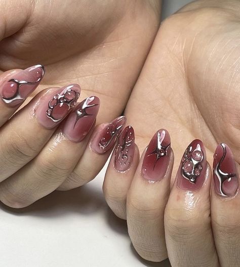 Romantic Goth Nails, Space Nail Designs, Tokyo Nails, Cheetah Print Nails, Kutek Disney, Maroon Nails, Hello Nails, Hippie Nails, Grunge Nails