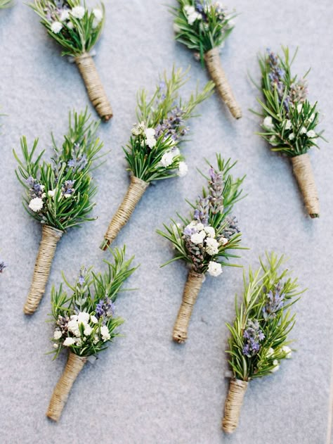 Stunning Croatian wedding honouring the groom's family heritage via Magnolia Rouge Wedding Flowers Button Holes, Simple Button Holes Wedding, Simple Buttonhole, Herb Buttonholes, Simple Wedding Boutineers, Button Hole Flowers, Wedding Buttoniers, Simple Corsage Wedding, Diy Buttonholes Wedding