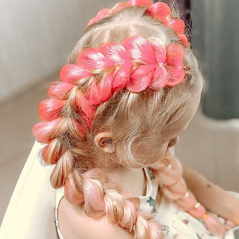 Ways To Use Braiding Hair, Braids With Color Hair Extensions, Dragon Braid With Color, French Braids With Hair Extensions, Braid In Synthetic Hair, How To Add Colored Extensions To Braids, Color Hair Extensions Braids, Mermaid Birthday Hair, Adding Color Hair To Braids