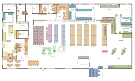 Supermarket Layout | EdrawMax Free Editable Templates & Examples Supermarket Plan Architecture, Supermarket Floor Plan Store Layout, Super Market Design Plan, Small Supermarket Design Interior, Supermarket Layout Plan, Supermarket Simulator Layout, Grocery Store Floor Plan, Supermarket Floor Plan, Small Grocery Store Design Layout