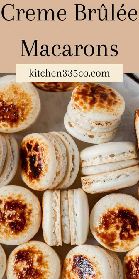 Creme Brulee Macaron, French Baked Goods, Vanilla Bean Macarons, Macarons Filling Recipe, Classic French Desserts, Chocolate Macaron, Macaron Filling, Food Hub, Caramelized Sugar