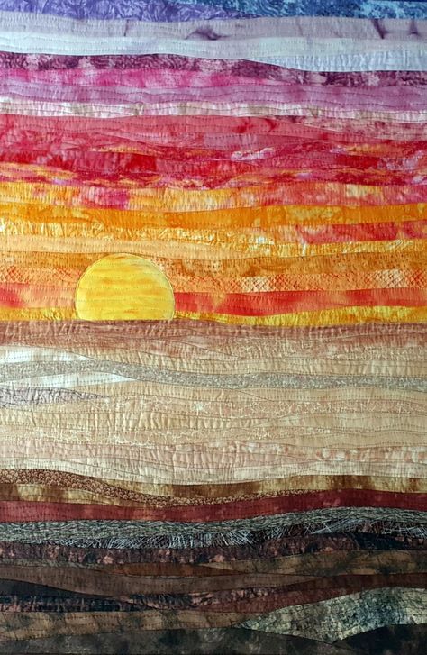 Sunset Quilts, Sunset Quilt, Seascape Quilts, Landscape Quilting, Hanging Room Decor, Abstract Art Quilt, Ocean Quilt, Strip Piecing, Quilt Applique