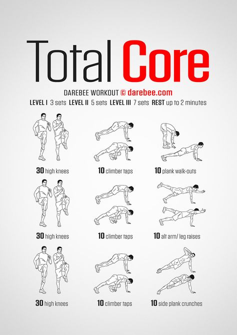 Total Core Workout Darbee Core Workout, Core Burning Workout, Height Workout, Darebee Workout, Exercises For Beginners, Muscle Abdominal, Workout Bauch, Kickboxing Workout, Kettlebell Training