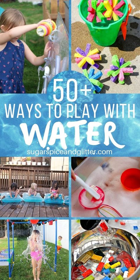 Over 50 Ways to Play with Water this summer - the ultimate guide to keeping kids happy and cooled off this summer, from DIY Water Walls, Water Table Ideas, and more! Water Birthday Parties, Water Play Ideas, Bff Sleepover, Water Play Activities, Water Play For Kids, Water Birthday, Play Ideas For Kids, Cousin Camp, Fun Activities For Toddlers