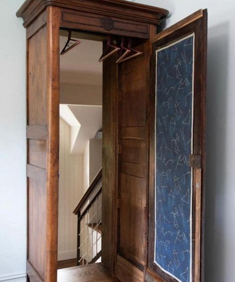 Have you ever seen the antique wardrobe used as a doorway?   Anyone getting some Narnia vibes? If not go read The Lion The Witch and the Wardrobe now. Right now!  #WelcomeToNarnia #Wardrobe #Doorway #HomeDesign #RealEstate #Agent #Realtor #Colorado Library Greenhouse, Narnia Door, Secret Room Ideas, French Cottage Bedroom, Hidden Passage, Panic Rooms, Cottage Porch, Marble Fireplace Surround, Hidden Spaces