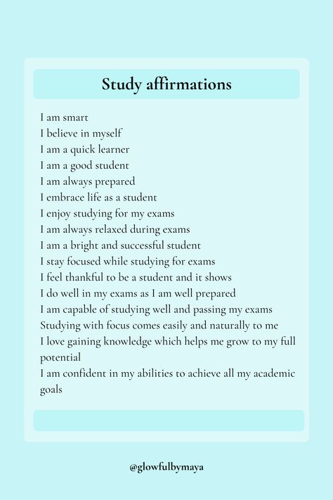 How To Motivate Someone For Exams, Morning Affirmations Before School, Tips For Academic Success, Med Student Affirmations, School Motivation Affirmations, Exam Affirmations Words, Manifest Passing An Exam, Daily Affirmations For High School Students, Study Motivation Board Exam