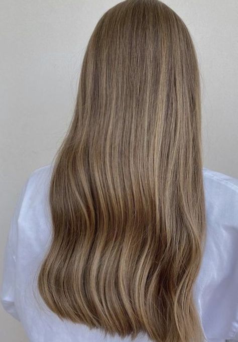 Beige Light Brown Hair, Vanilla Brunette, Dark Blonde With Babylights, Neutral Dark Blonde Hair, Vanilla Chai Hair Color, Medium Dirty Blonde Hair, Honey Beige Hair, Subtle Blonde Hair, Solid Hair Color Ideas