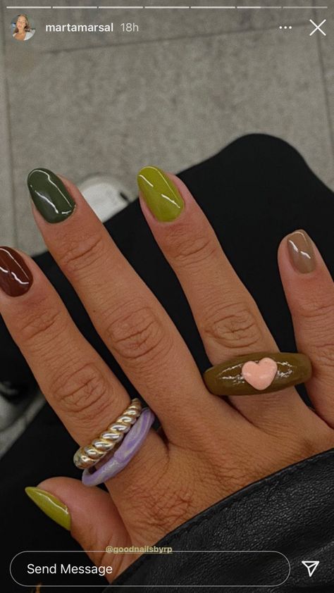 Short Colored Nails, Nail Ideas Summer, Multicolor Nails, Different Color Nails, 2022 Nails, Boho Nails, Unique Acrylic Nails, Minimalist Nails, Dream Nails