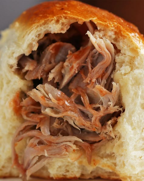 Pulled Pork-Stuffed Milk Buns Recipe by Tasty Pulled Pork Buns Recipe, Meat Stuffed Buns, Meat Buns Recipe, Stuffed Bun Recipe, Stuffed Buns Recipe, Pulled Pork Buns, Vegan Challah, Meat Buns, Easy Summer Dinner Recipes