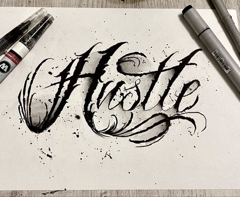 Hustle Tattoo Design, Hustle Tattoo For Men, Hustle Lettering, Hustler Tattoo, Sleeve Filler Ideas, Tattoo Background Filler, Tattoo Sleeve Filler Ideas, Hustle Tattoo, Abc Fonts