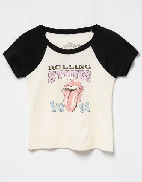 Rolling Stones Raglan Tee. Rib Knit Construction. Large Distressed Graphic Screened On Front. Contrasting Crewneck And Short Sleeves. 50% Cotton, 50% Polyester. Machine Wash. Imported. | Rolling Stones Girls Raglan Tee The Rolling Stones Shirt, Rolling Stones Concert Outfit, Birthday Wishlist Clothes, Tillys Tops, Cute Clothes For School, Cute Preppy Clothes, Church Outfits Summer, Casual Church Outfits