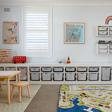 Jen Bishop | IKEA Virtual Open Home - IKEA Activity Room Ideas, Activity Room Design, Toy Room Storage Ideas, Playroom Ikea, Learning Room, Trofast Ikea, Playing Room, Ikea Playroom, Baby Playroom