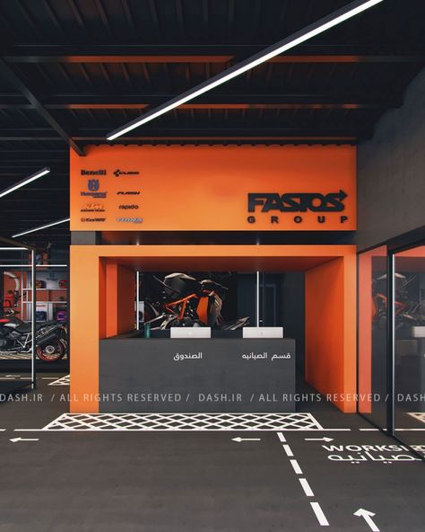 Vehicle Showroom Design, Auto Parts Store Design, Motorcycle Showroom Interior, Motorcycle Showroom Design, Car Detail Shop, Car Showroom Design, Garage Design Interior, Office Wall Design, Commercial Design Exterior