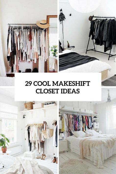 29 Cool Makeshift Closet Ideas For Any Home                                                                                                                                                                                 More No Dresser Solutions Closet, Makeshift Closet Diy, Makeshift Closet Ideas, Closet Solutions For No Closet, Hanging Clothes Without A Closet, Musicians Bedroom, No Closet Solutions Bedroom, Losing Sanity, Makeshift Closet