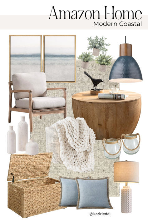 Coastal Chic Mood Board, Modern Coastal Apartment Decor, Modern Coastal Home Decor, Modern Coastal Mood Board, Italian Coastal Decor, Modern Coastal Dining Room Ideas, Coastal Salon, Coastal Cowgirl Home Decor, Coastal Home Decor Ideas