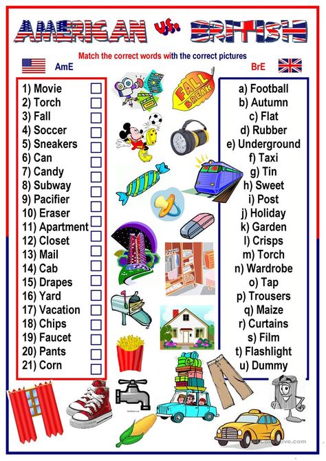 British And American Words, American English Vs British English, British Vs American, British And American English, American Words, Youtube To Mp3, Grammar Check, English For Beginners, English Worksheet